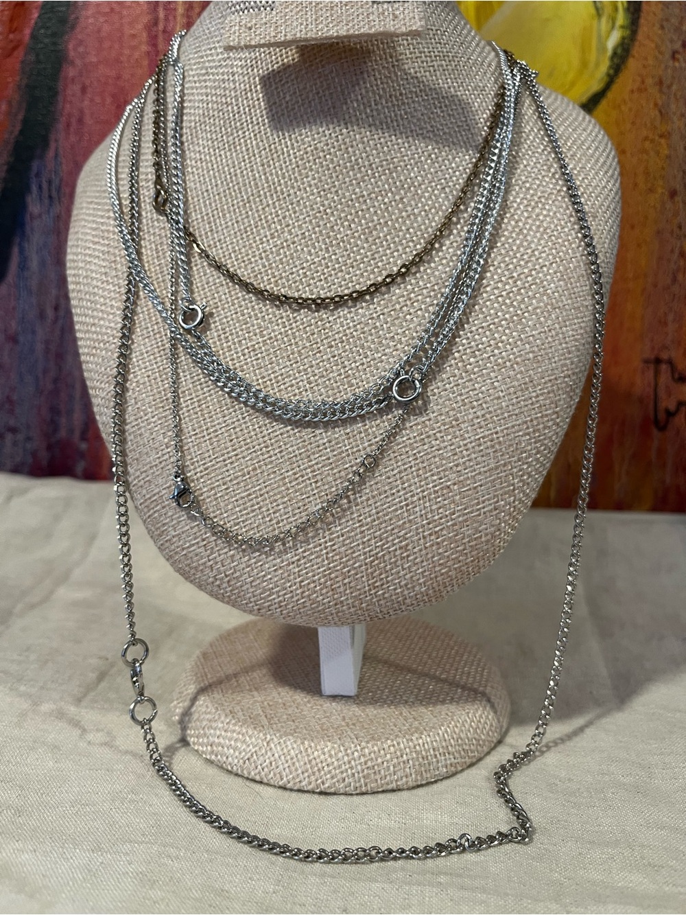 🌈 3/$10 Lot of 5 Silver Tone Necklace Chains